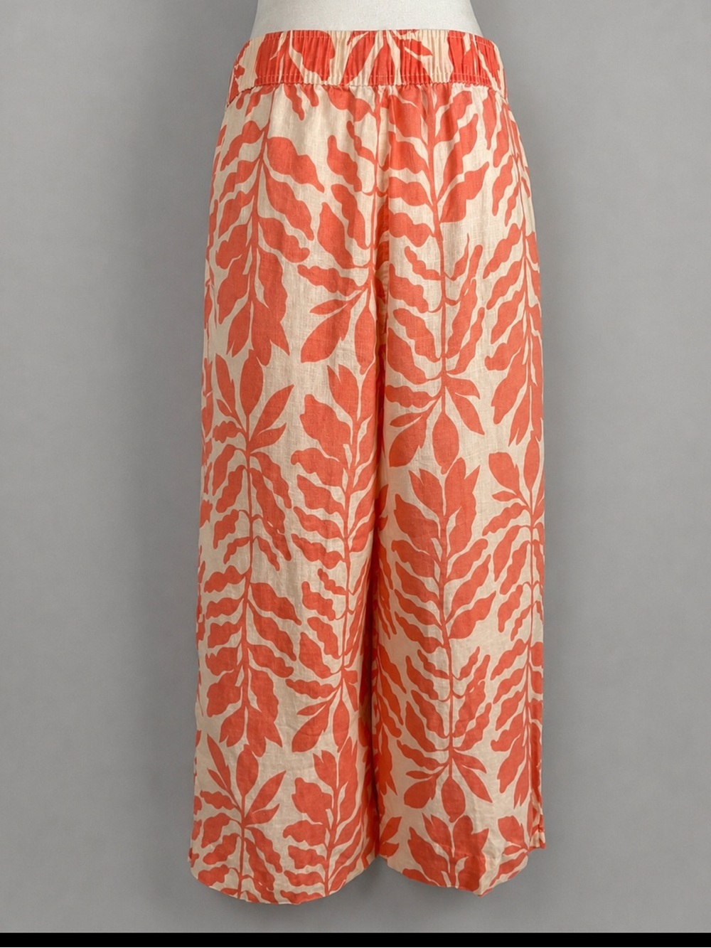 Rachel Zoe 100% Linen Coral Tropical Print Wide Leg Pants | Size Medium | Resort